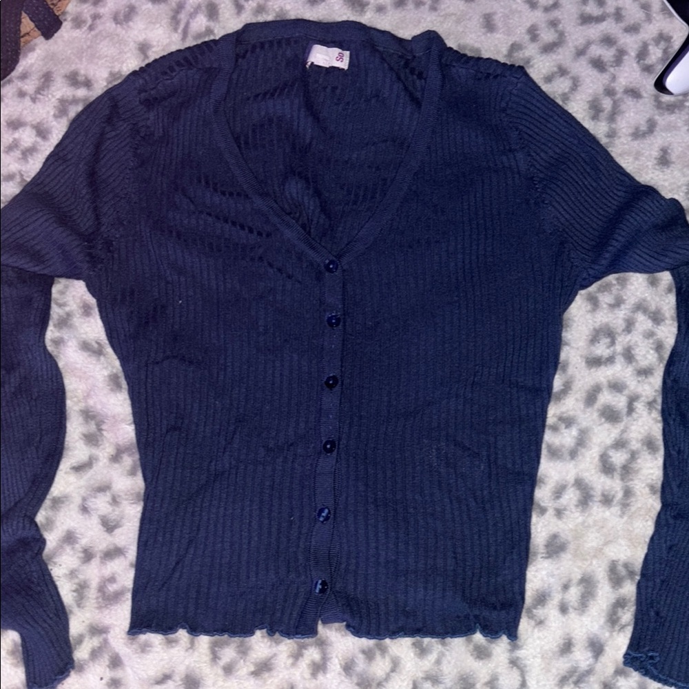 SO Blue Cardigan Sweater V-Neck Knit